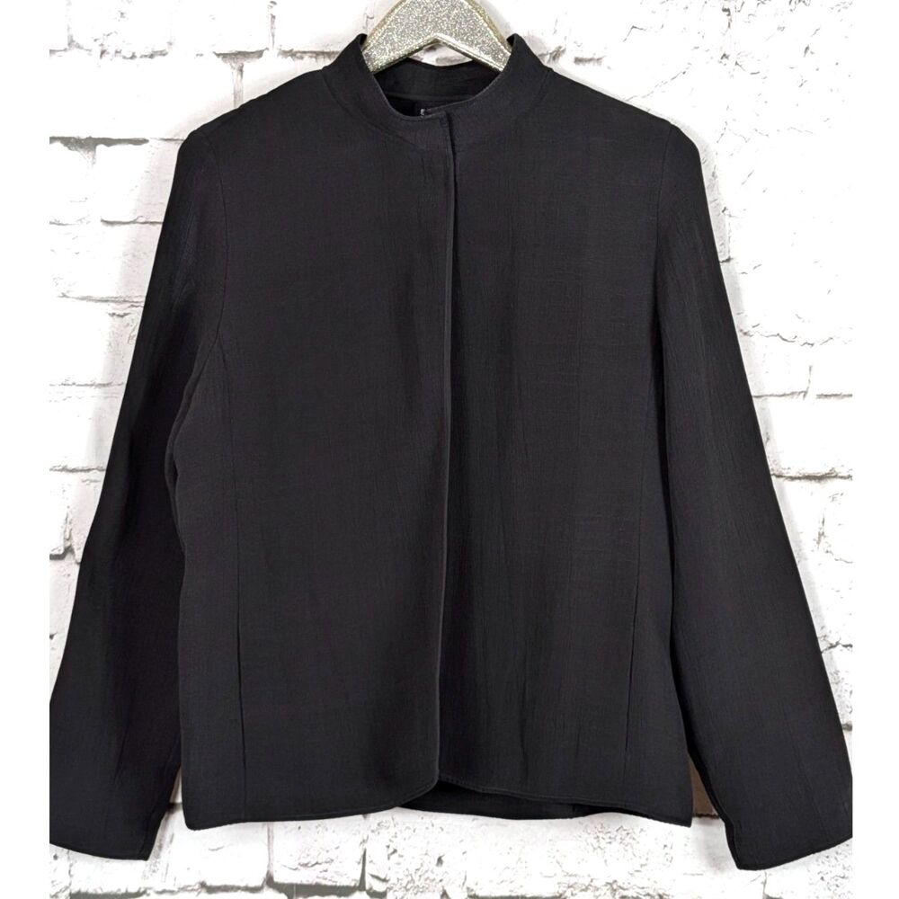 EILEEN FISHER Minimalist Black Crinkle Jacket Magnetic Closure Capsule Large